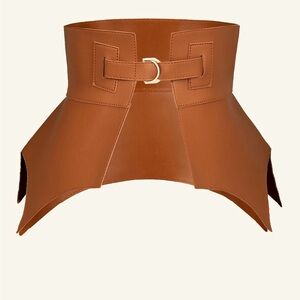 Source Unknown Tan Leather Waist Cincher Belt with Gold Buckle